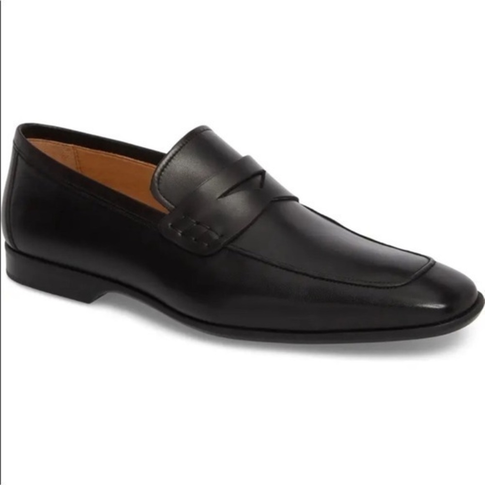 Magnanni Ramiro II Apron Toe Penny Loafer Black Leather Size 11